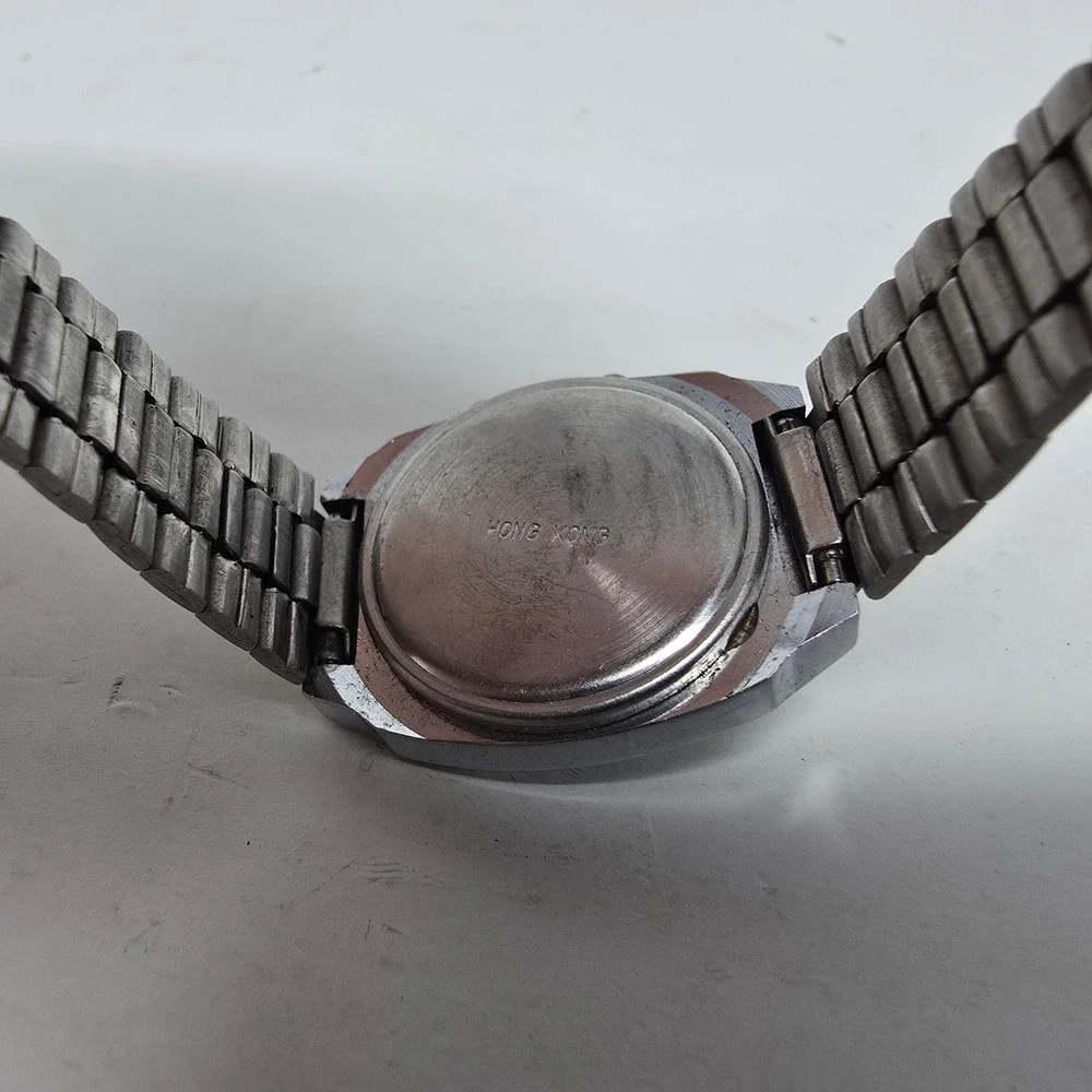 Vintage Regency LCD Quartz Digital Watch Silver Stainless Steel Hong Kong Parts